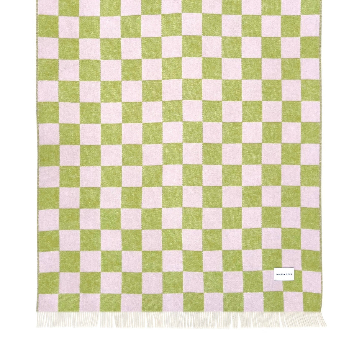 Maison Deux Decke “Schachbrett” Kiwi-Pink | 100% Wolle | Maison Deux