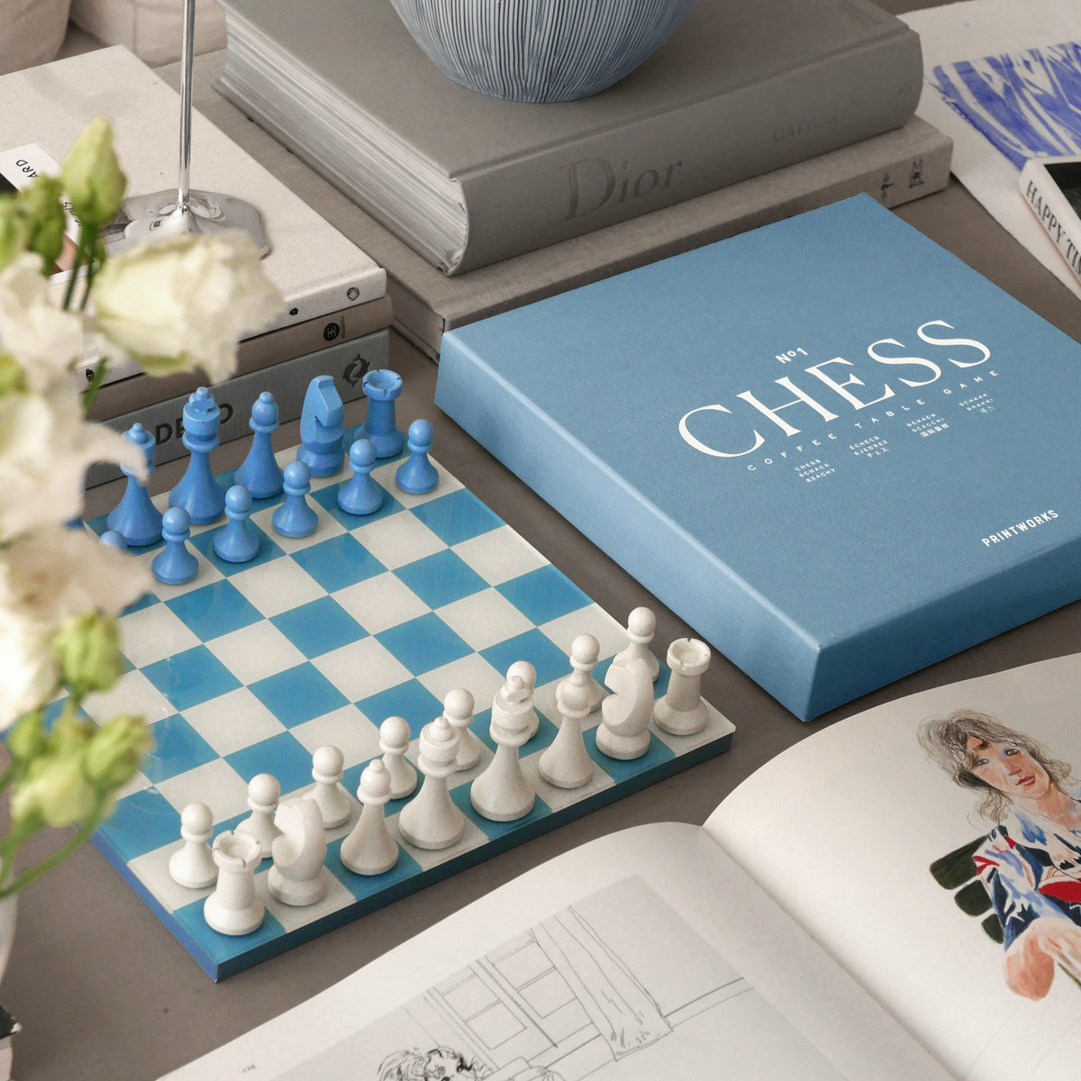 PRINTWORKS Spiel “Classic Chess” Dusty Blue | Schachspiel | PRINTWORKS