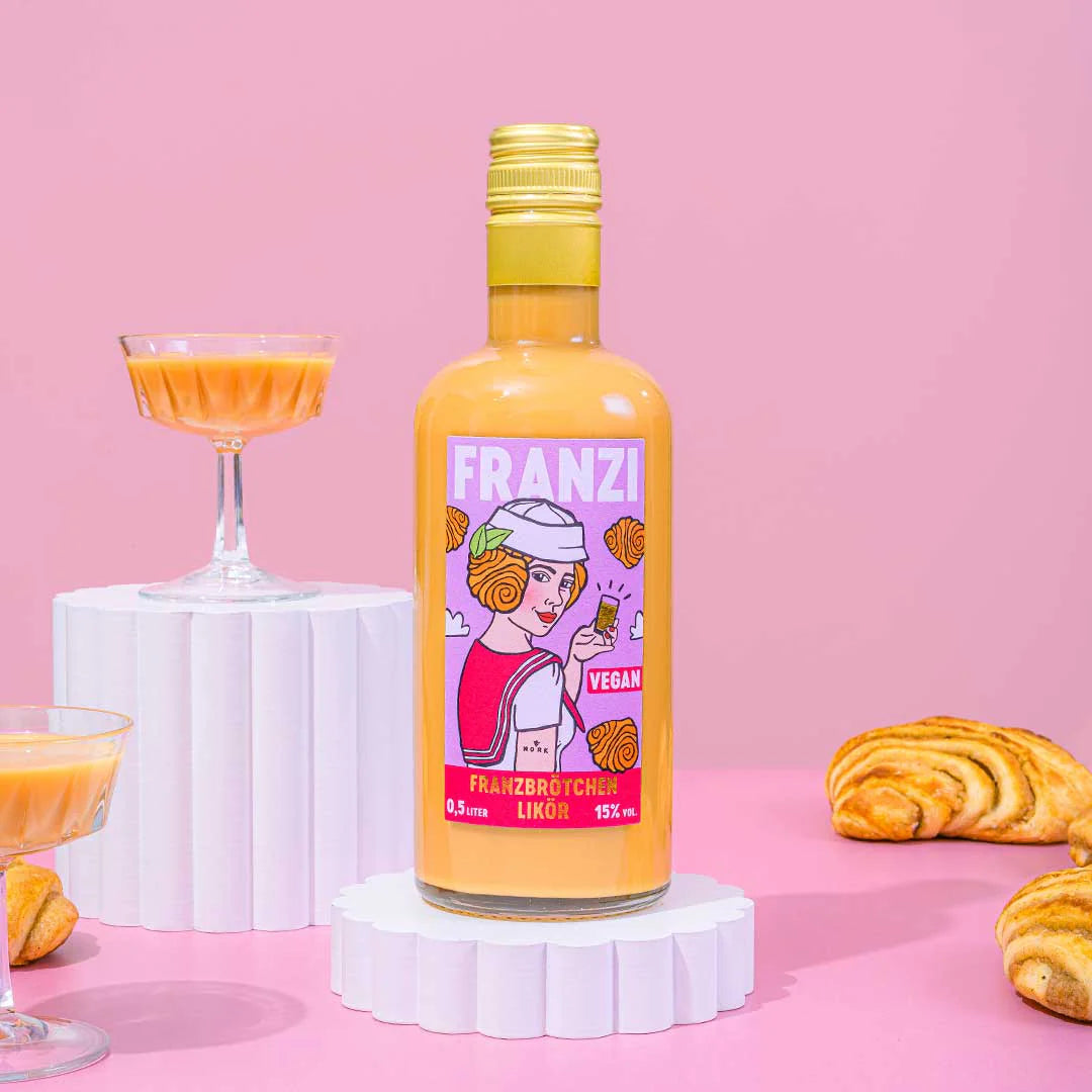 FRANZI Likör Franzi „Franzbrötchenlikör Vegan“ (500ml, 15% Vol.) | Süßer Genuss