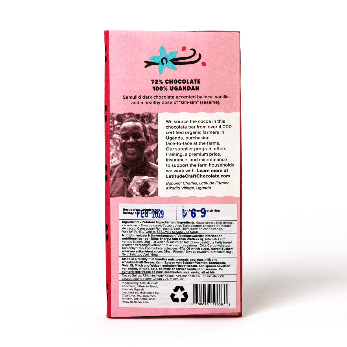 Latitude Schokolade „Vanille Sesam 72%“ 70g | Dunkle Schokolade | Latitude