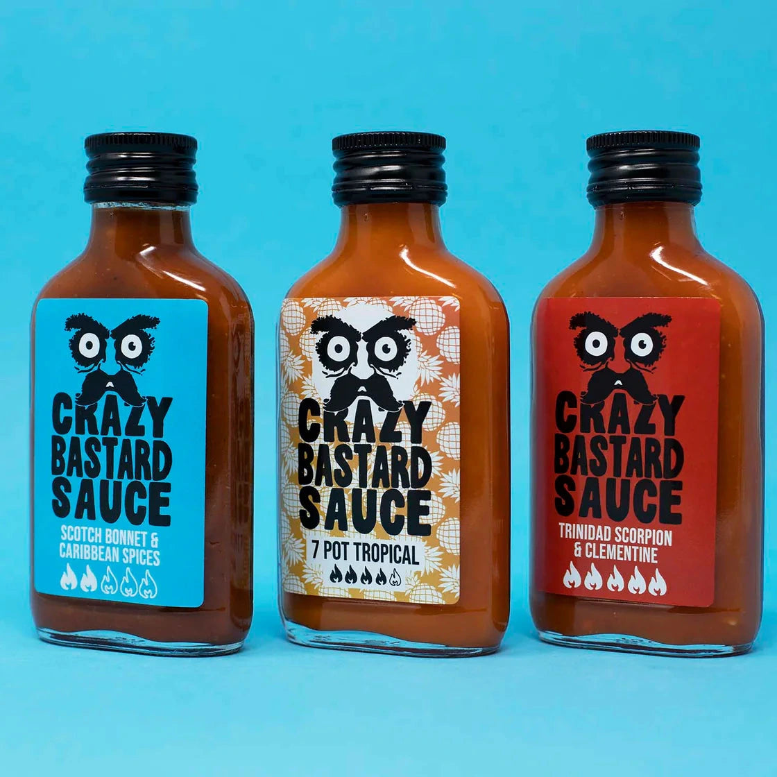 CBS Foods Chilisaucen "Caribbean Box" (3er Set) | Mild bis sehr scharf | Crazy Bastard Sauce