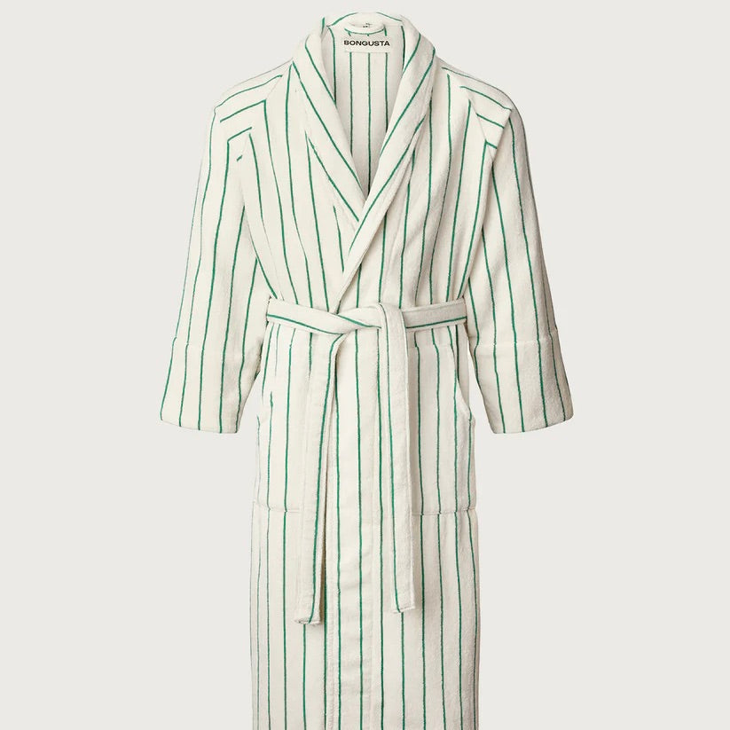 BONGUSTA Bademantel „Naram Pure White & Grass“ (L/XL) | BONGUSTA | Komfortabler Bademantel