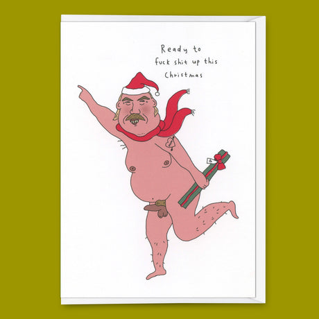 Eat Mielies Weird Illustration Grußkarte "Fuck shit up this christmas" von Eat Mielies Illustration | DIN-A6 Klappkarte mit passendem Umschlag