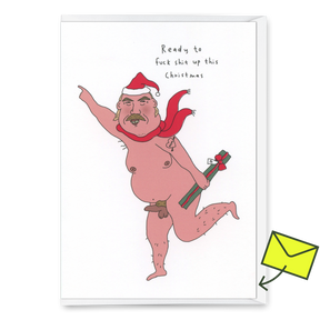 Eat Mielies Weird Illustration Grußkarte "Fuck shit up this christmas" von Eat Mielies Illustration | DIN-A6 Klappkarte mit passendem Umschlag