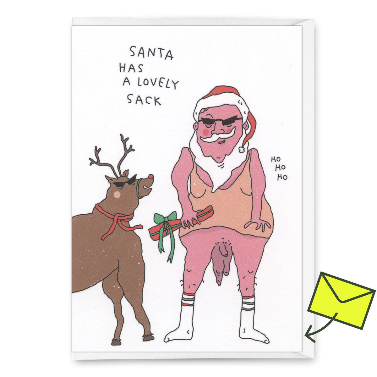 Eat Mielies Weird Illustration Grußkarte Eat Mielies “Santa has a lovely sack” | Lustige Weihnachtskarte