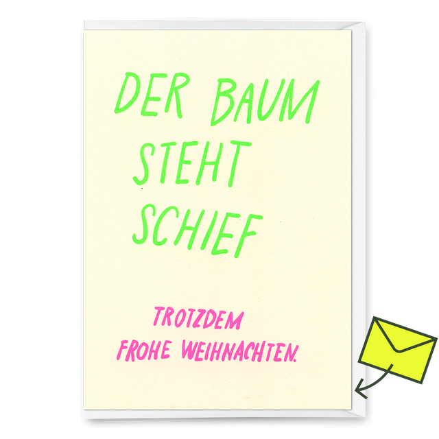 Deli Cards Grußkarte "Der Baum steht schief" | Lustige Klappkarte zu Weihnachten