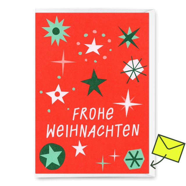 Deli Cards Grußkarte "Frohe Weihnachten Schneeflocken Rot" | Schöne Klappkarte zu Weihnachten