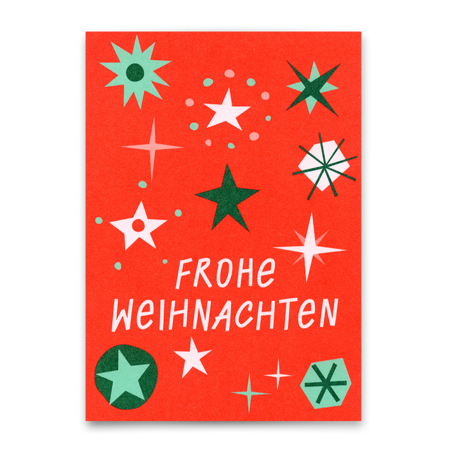 Deli Cards Postkarte "Frohe Weihnachten Schneeflocken Rot" | Besondere Karte zu Weihnachten
