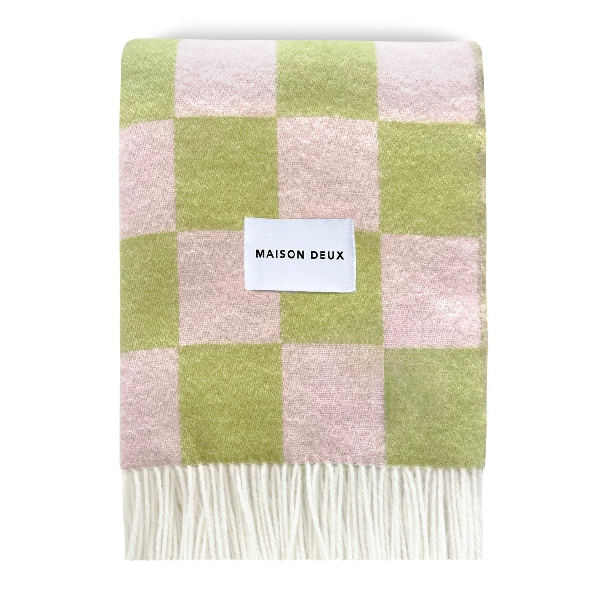 Maison Deux Decke “Schachbrett” Kiwi-Pink | 100% Wolle | Maison Deux