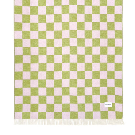 Maison Deux Decke “Schachbrett” Kiwi-Pink | 100% Wolle | Maison Deux