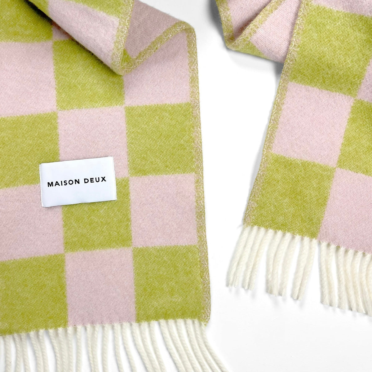 Maison Deux Decke “Schachbrett” Kiwi-Pink | 100% Wolle | Maison Deux