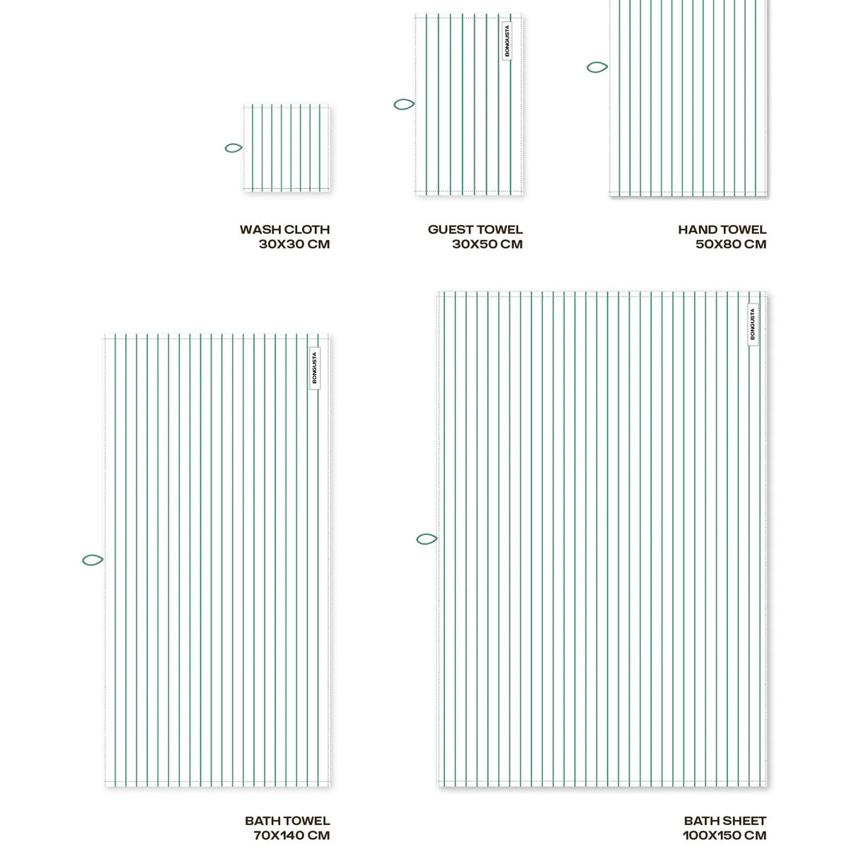 BONGUSTA Badelaken BONGUSTA “Naram Pure White & Grass” | 100x150 cm | Sanfte Farben