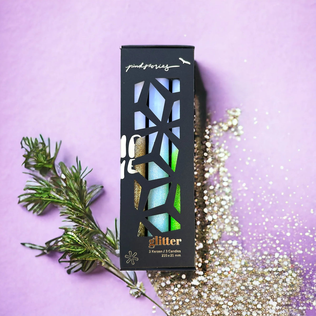 pinkstories Stabkerzen “Glitter Under the Mistletoe” 3er-Set | pinkstories