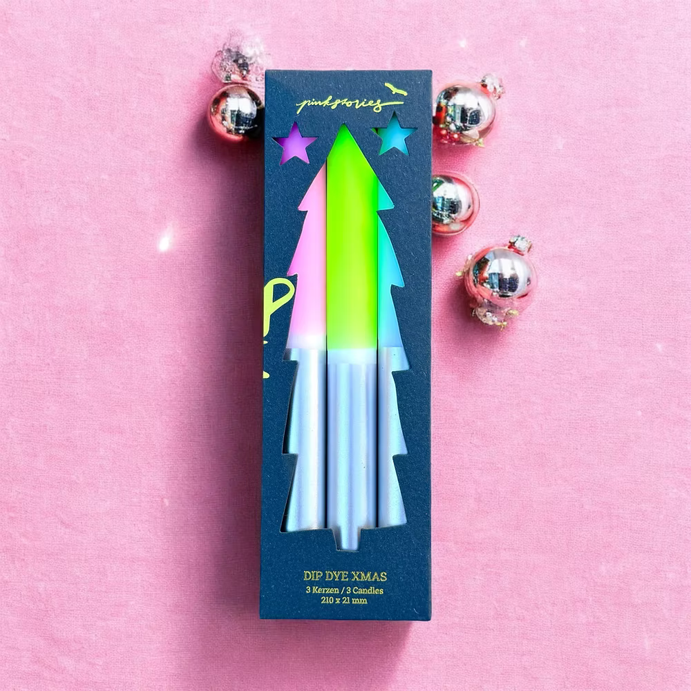 pinkstories Stabkerzen “X-Mas Jewel-like Kiwi” (3 Stk.) | Funkelnd schön | pinkstories
