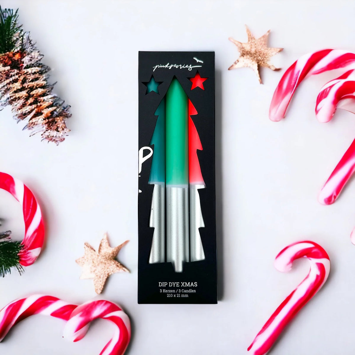 pinkstories Stabkerzen “Dip Dye X-Mas Holy Jolly” 3er-Set | pinkstories