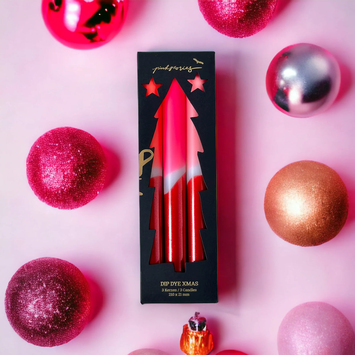 pinkstories Stabkerzen “Dip Dye X-Mas Palladium” 3er-Set | pinkstories