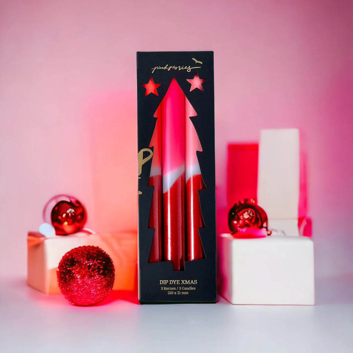 pinkstories Stabkerzen “Dip Dye X-Mas Palladium” 3er-Set | pinkstories