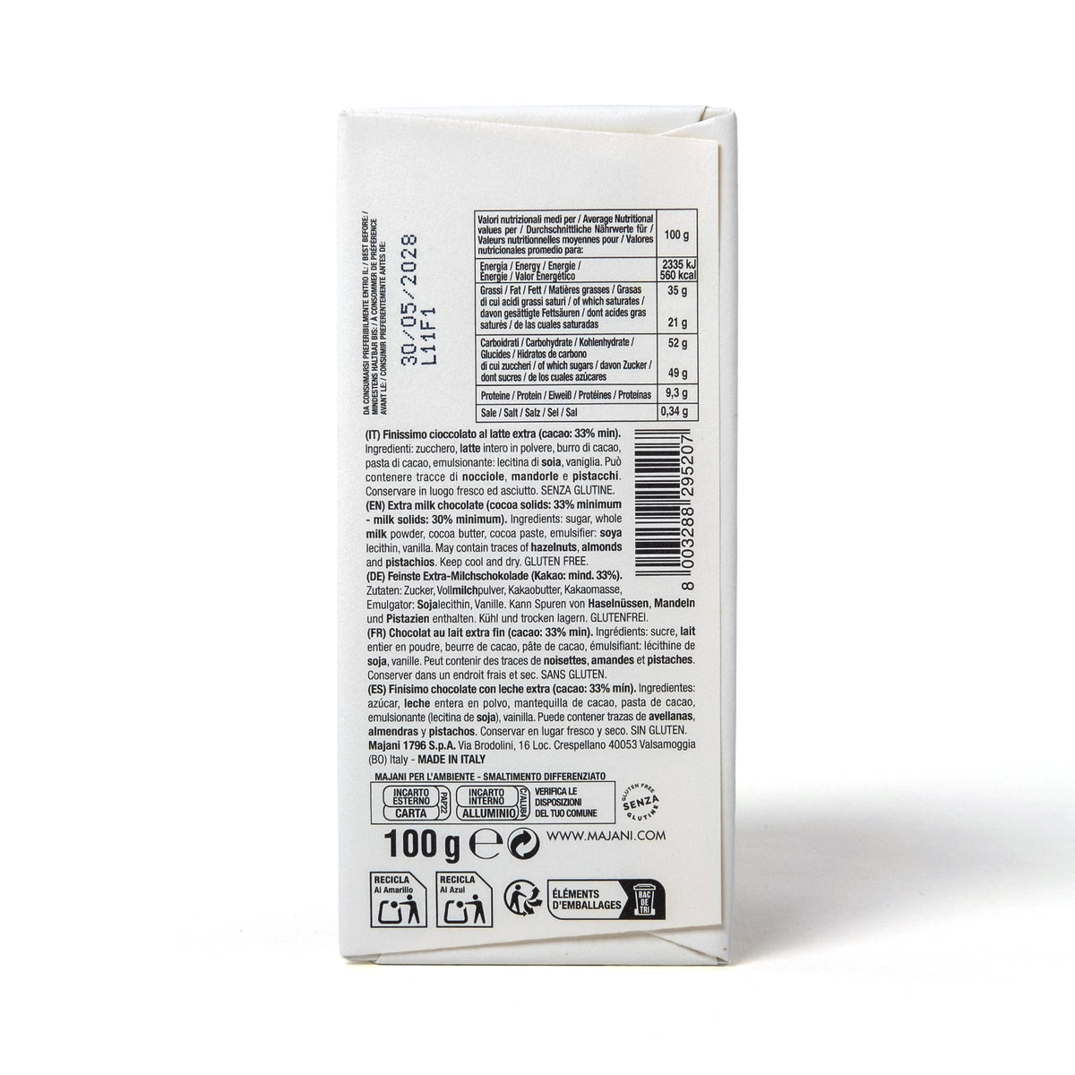 Majani Schokolade „Danke Merci Grazie“ 33% 100g | Vollmilchschokolade | Majani