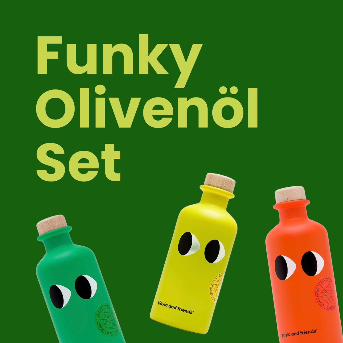 Yiayia and friends Funky Olivenöl-Bundle | Zitrone, Basilikum & Chili von Yiayia and Friends